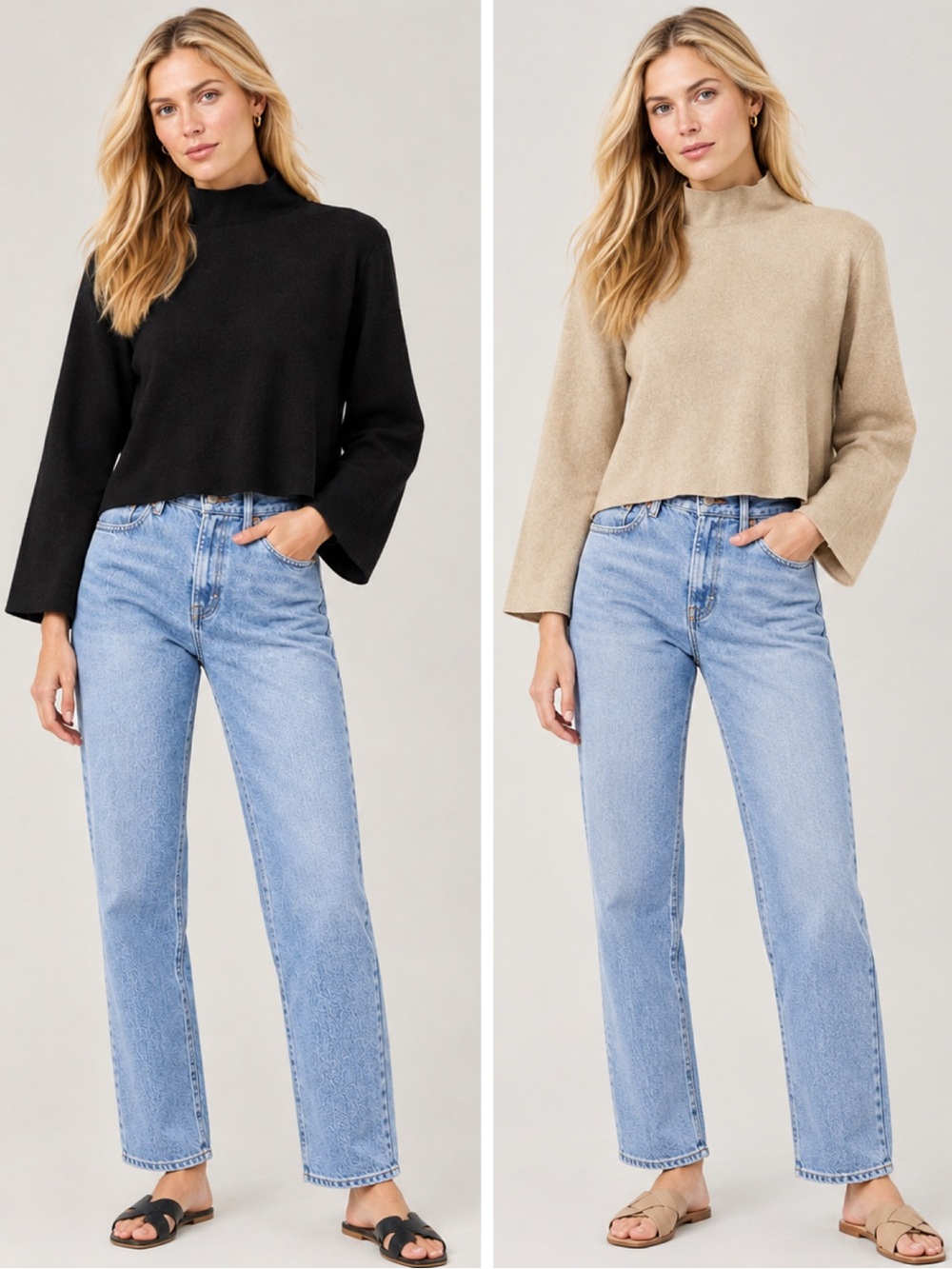 Tuckernuck Kimberly Mock Neck Cropped Sweater Top Bundle Set Black Camel size M